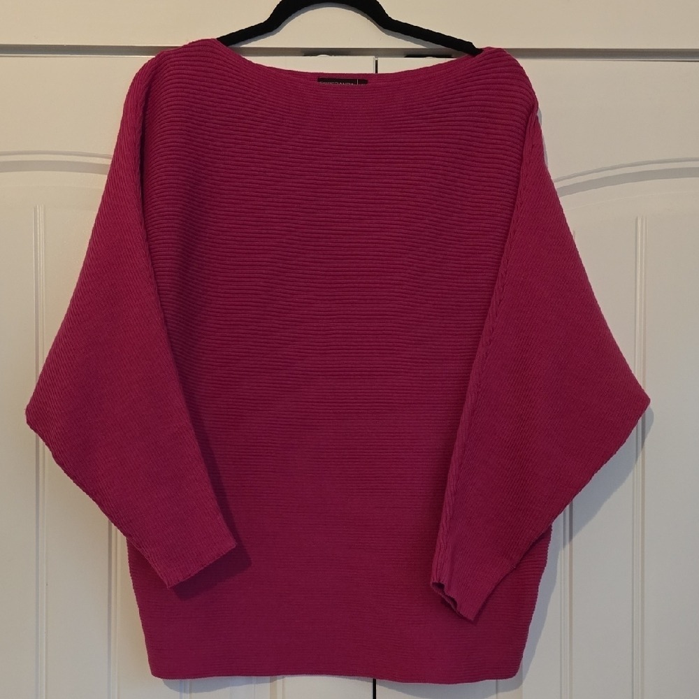 Esperanza Magenta Pink Ribbed Boat Neck Dolman Sleeve Sweater Womens Large